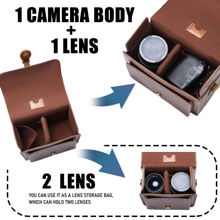 Cwatcun D80 Retro Leather Camera Shoulder Bag, Size:22 x 16 x 12cm Faux Leather Small(Brown) - free shipping - PMC TechLife - Order now!