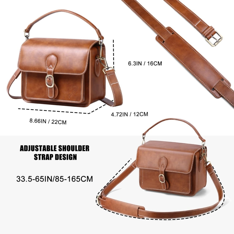 Cwatcun D80 Retro Leather Camera Shoulder Bag, Size:22 x 16 x 12cm Faux Leather Small(Brown) - free shipping - PMC TechLife - Order now!