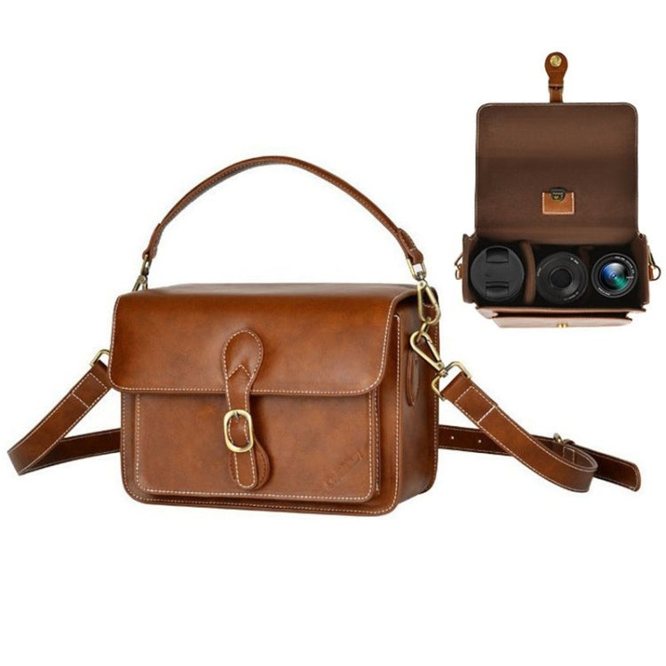 Cwatcun D80 Retro Leather Camera Shoulder Bag, Size:25.5 x 18.5 x 12.5cm Faux Leather Medium(Brown) - free shipping - PMC TechLife - Order now!