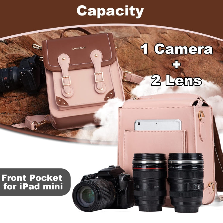 Cwatcun D81 Retro Camera Crossbody Bag Vintage PU Leather Waterproof Camera Handbag(Brown Pink) - free shipping - PMC TechLife - Order now!