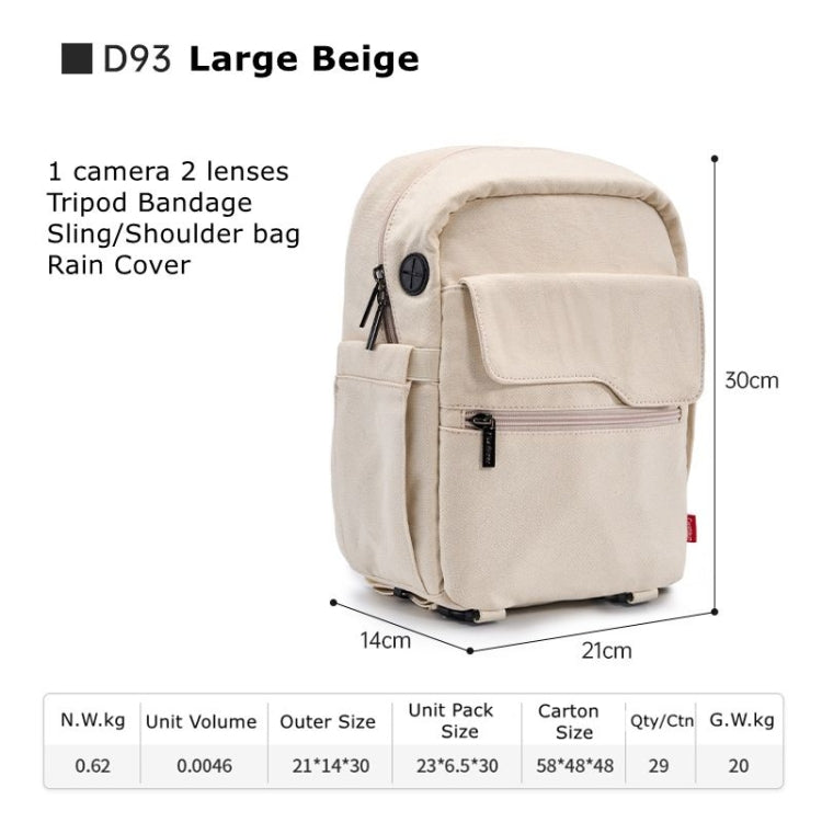 Cwatcun D93 Camera Bag Canvas Shoulder Bag, Size:21 x 14 x 30cm Beige - free shipping - PMC TechLife - Order now!