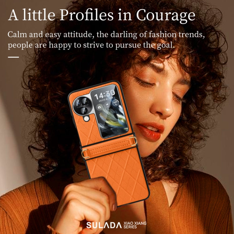 For OPPO Find N3 Flip SULADA Elegant Rhombic Texture Folding Phone Case with Lanyard(White) - free shipping - PMC TechLife - Order now!