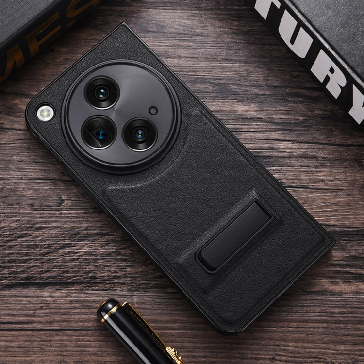 For OPPO Find N3 / OnePlus Open PC + Leather Texture Phone Case with Metal Holder(Black) - Find N3 Cases by PMC TechLife | Online Shopping South Africa | PMC TechLife | Buy Now Pay Later Mobicred