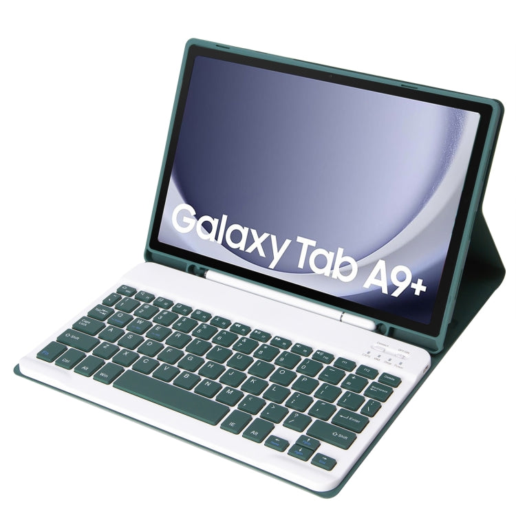 For Samsung Galaxy Tab A9+ X210/X215/X215 A09B Candy Color TPU Bluetooth Keyboard Leather Tablet Case with Pen Holder(Dark Green) - Samsung Keyboard by PMC TechLife | Online Shopping South Africa | PMC TechLife
