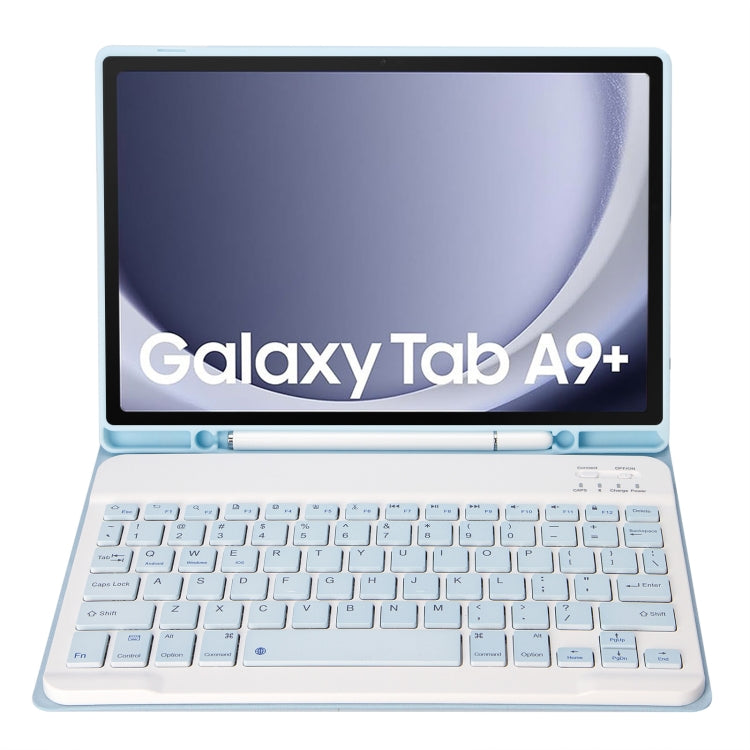 For Samsung Galaxy Tab A9+ X210/X215/X215 A09B Candy Color TPU Bluetooth Keyboard Leather Tablet Case with Pen Holder(Ice Blue) - free shipping - PMC TechLife - Order now!