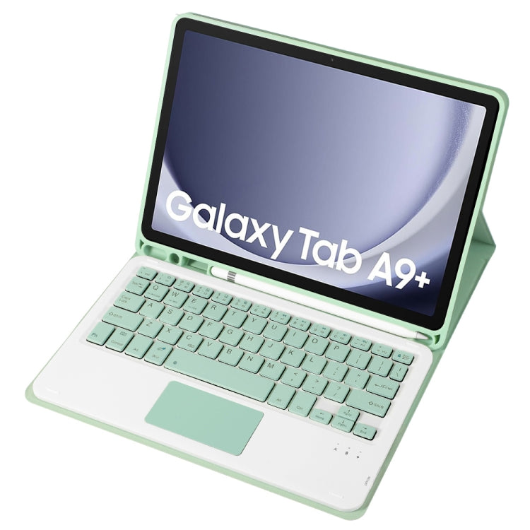 For Samsung Galaxy Tab A9+ X210/X215/X215 A09B-A Candy Color TPU Touch Bluetooth Keyboard Leather Tablet Case with Pen Holder(Light Green) - free shipping - PMC TechLife - Order now!