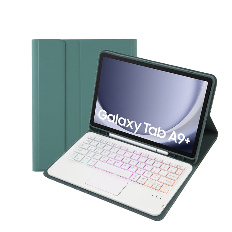 For Samsung Galaxy Tab A9+ X210/X215/X215 A09B-AS Candy Color Touch Backlight Bluetooth Keyboard Leather Tablet Case with Pen Holder(Dark Green) - Samsung Keyboard by PMC TechLife | Online Shopping South Africa | PMC TechLife