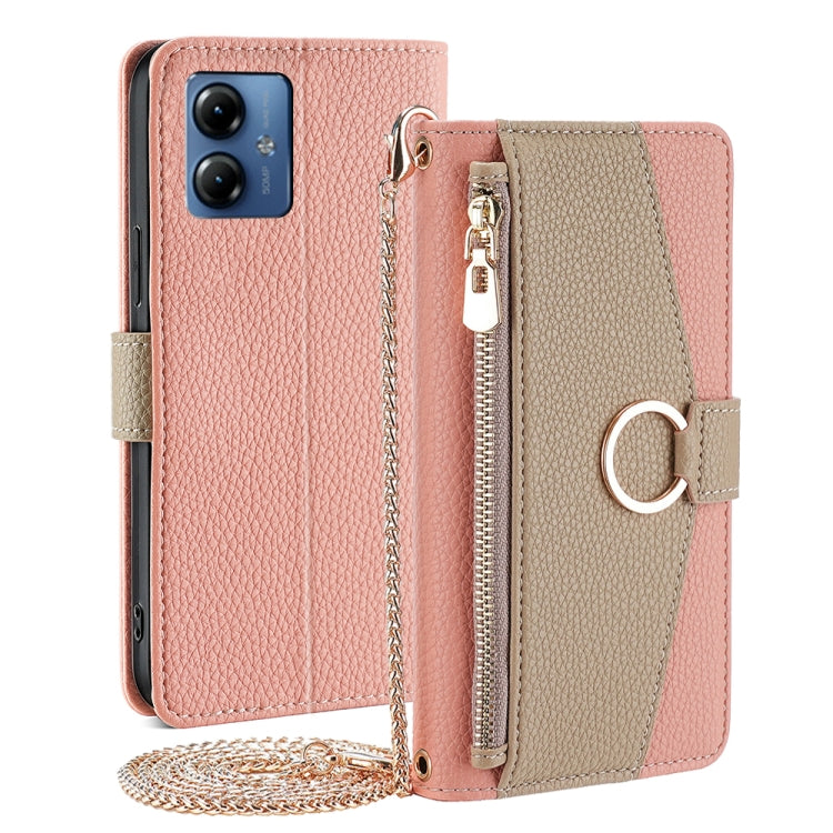 For Motorola Moto G14 Crossbody Litchi Texture Leather Phone Case(Pink) - Motorola Cases by PMC TechLife | Online Shopping South Africa | PMC TechLife | Buy Now Pay Later Mobicred