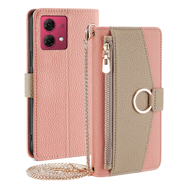 For Motorola Moto G84 5G Crossbody Litchi Texture Leather Phone Case(Pink) - Motorola Cases by PMC TechLife | Online Shopping South Africa | PMC TechLife | Buy Now Pay Later Mobicred