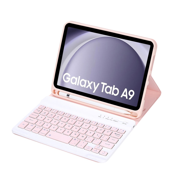 For Samsung Galaxy Tab A9 X110/X115 A221B Candy Color TPU Bluetooth Keyboard Leather Tablet Case with Pen Holder(Pink) - Samsung Keyboard by PMC TechLife | Online Shopping South Africa | PMC TechLife