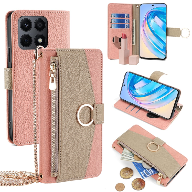 For Honor X8a Crossbody Litchi Texture Leather Phone Case(Pink) - Honor Cases by PMC TechLife | Online Shopping South Africa | PMC TechLife | Buy Now Pay Later Mobicred