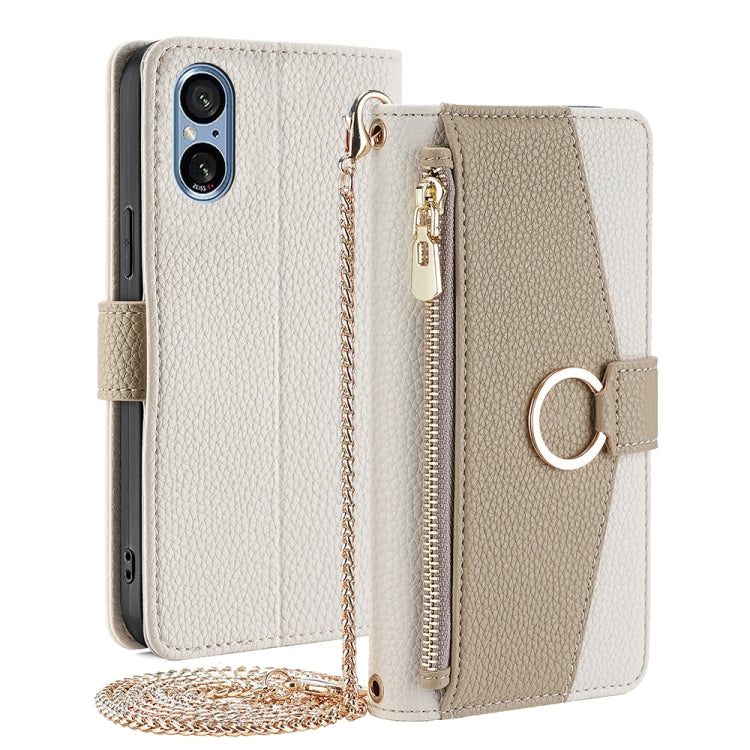 For Sony Xperia 5 V Crossbody Litchi Texture Leather Phone Case(White) - Sony Cases by PMC TechLife | Online Shopping South Africa | PMC TechLife | Buy Now Pay Later Mobicred
