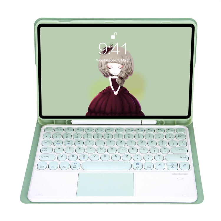 For Samsung Galaxy Tab A9+ X210/X215/X215 YA09B-A Candy Color TPU Round Keycap Touch Bluetooth Keyboard Leather Case with Pen Slot(Light Green) - Samsung Keyboard by PMC TechLife | Online Shopping South Africa | PMC TechLife
