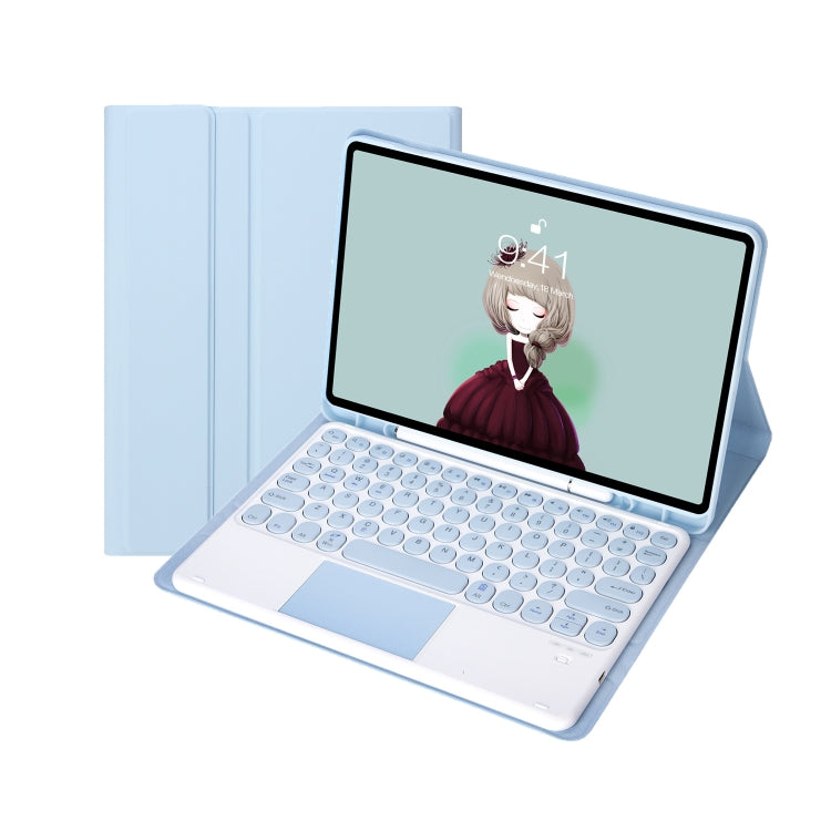 For Samsung Galaxy Tab A9+ X210/X215/X215 YA09B-A Candy Color TPU Round Keycap Touch Bluetooth Keyboard Leather Case with Pen Slot(Ice Blue) - Samsung Keyboard by PMC TechLife | Online Shopping South Africa | PMC TechLife
