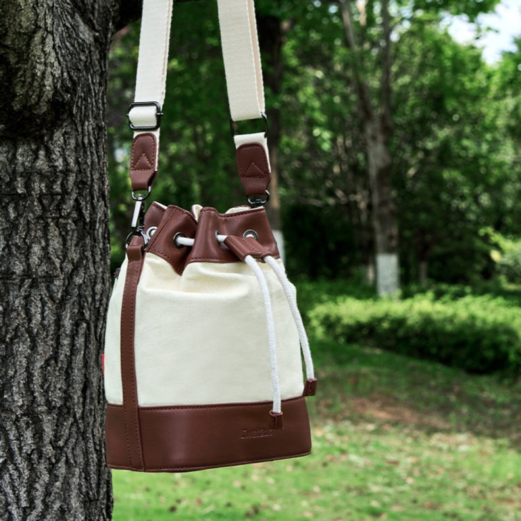 Cwatcun D100 Canvas PU Waterproof Bundle Drawstring Lens Bag Crossbody Camera Bag, Size:20 x 11 x 26cm(Beige) - free shipping - PMC TechLife - Order now!