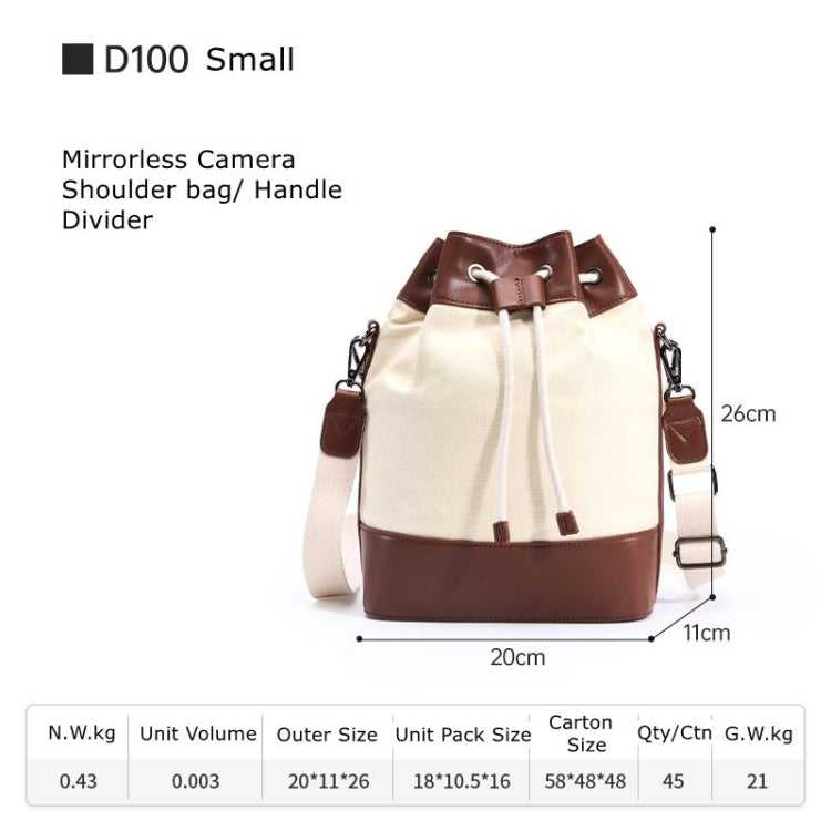 Cwatcun D100 Canvas PU Waterproof Bundle Drawstring Lens Bag Crossbody Camera Bag, Size:20 x 11 x 26cm(Beige) - free shipping - PMC TechLife - Order now!