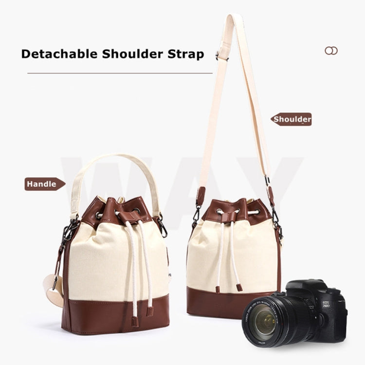 Cwatcun D100 Canvas PU Waterproof Bundle Drawstring Lens Bag Crossbody Camera Bag, Size:20 x 11 x 26cm(Beige) - free shipping - PMC TechLife - Order now!
