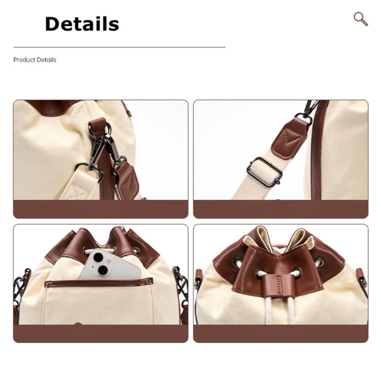 Cwatcun D100 Canvas PU Waterproof Bundle Drawstring Lens Bag Crossbody Camera Bag, Size:20 x 11 x 26cm(Beige) - free shipping - PMC TechLife - Order now!