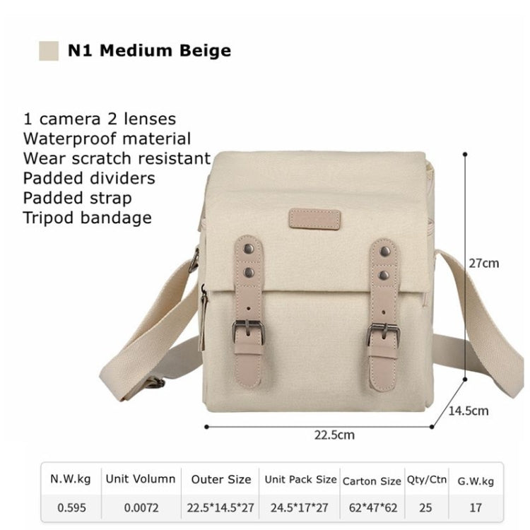 Cwatcun N1 Retro Multifunctional Canvas Waterproof Digital Camera Photography Bag, Size:22.5 x 14.5 x 27cm Beige - free shipping - PMC TechLife - Order now!