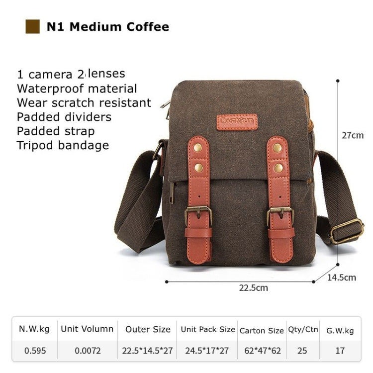 Cwatcun N1 Retro Multifunctional Canvas Waterproof Digital Camera Photography Bag, Size:22.5 x 14.5 x 27cm Coffee - free shipping - PMC TechLife - Order now!