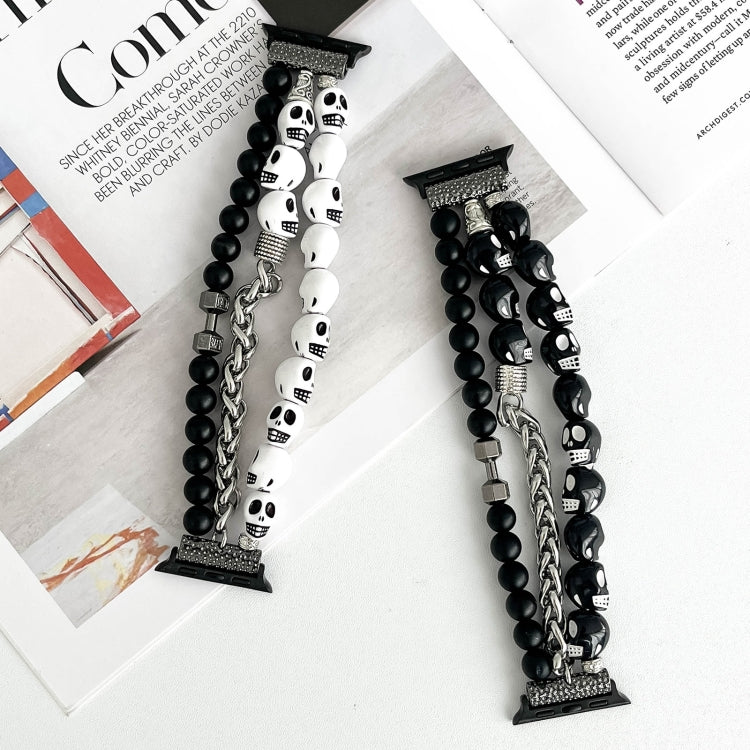 For Apple Watch SE 2022 40mm Skull Beaded Watch Band(White) - Watch Bands by PMC TechLife | Online Shopping South Africa | PMC TechLife