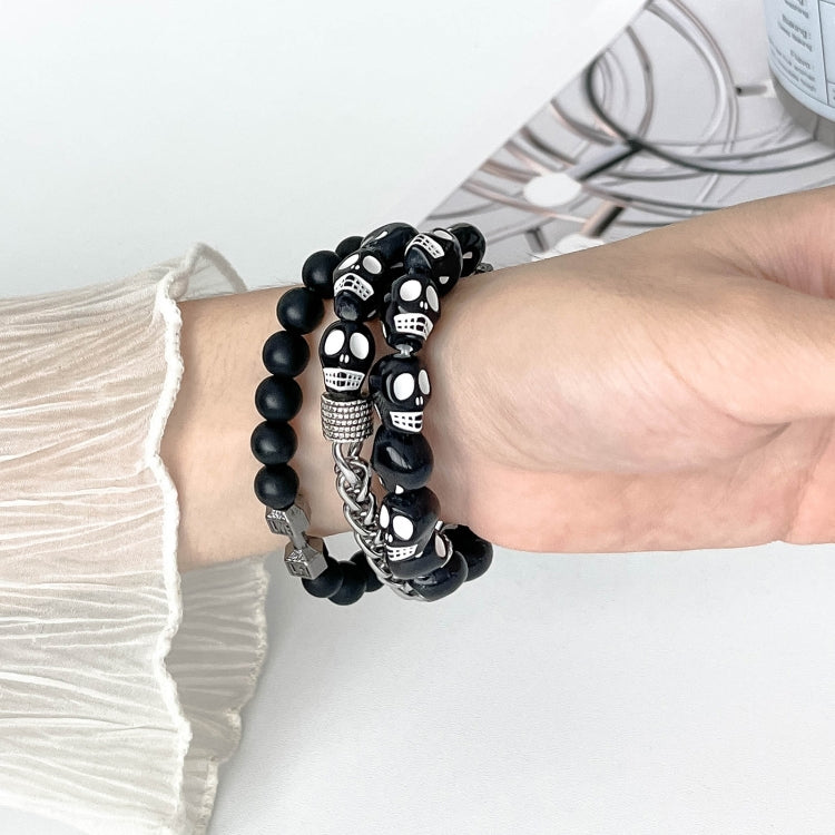 For Apple Watch SE 40mm Skull Beaded Watch Band(Black) - Watch Bands by PMC TechLife | Online Shopping South Africa | PMC TechLife