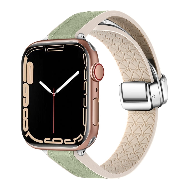For Apple Watch SE 2023 44mm Magnetic Folding Leather Silicone Watch Band(Grass Green) - free shipping - PMC TechLife - Order now!