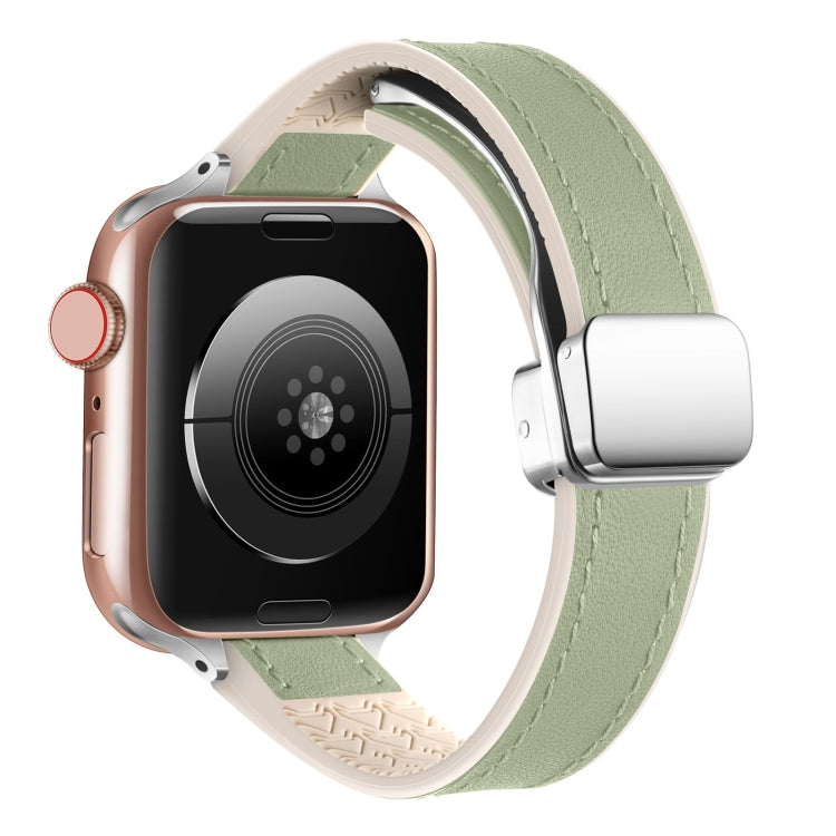 For Apple Watch SE 2023 44mm Magnetic Folding Leather Silicone Watch Band(Grass Green) - free shipping - PMC TechLife - Order now!