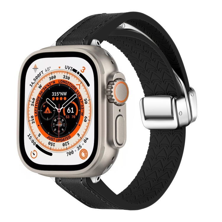 For Apple Watch Ultra 49mm Magnetic Folding Leather Silicone Watch Band(Napa Black) - Watch Bands by PMC TechLife | Online Shopping South Africa | PMC TechLife | Buy Now Pay Later Mobicred