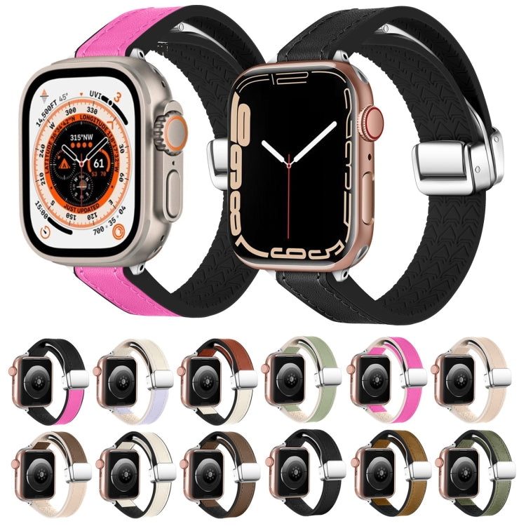 For Apple Watch Ultra 2 49mm Magnetic Folding Leather Silicone Watch Band(Crazy Horse Brown) - Watch Bands by PMC TechLife | Online Shopping South Africa | PMC TechLife | Buy Now Pay Later Mobicred