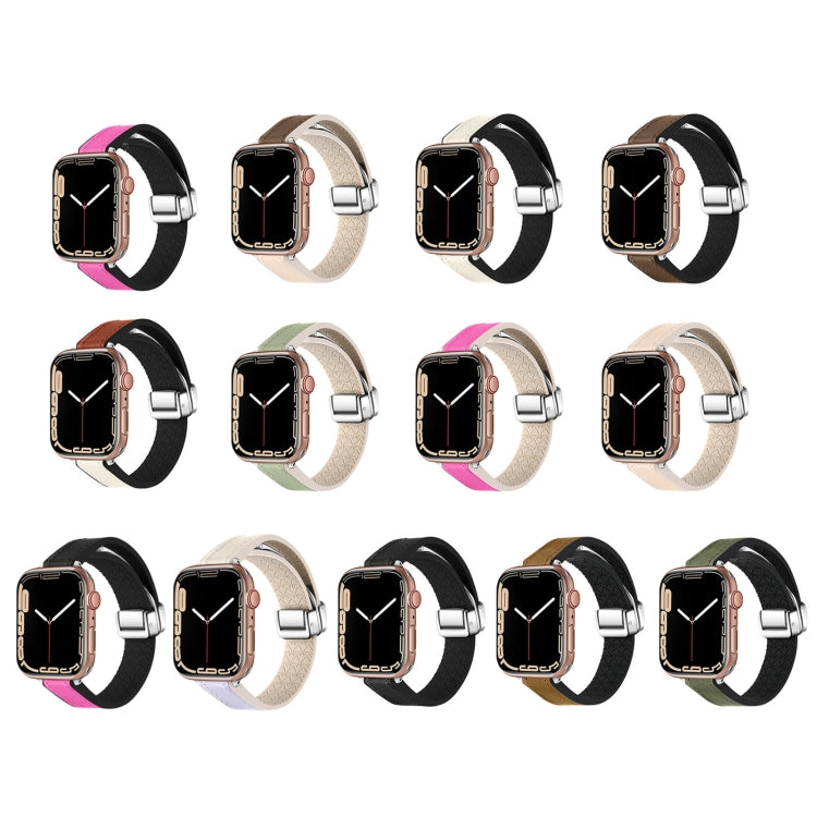 For Apple Watch Series 8 45mm Magnetic Folding Leather Silicone Watch Band(Rose Pink on Black) - Watch Bands by PMC TechLife | Online Shopping South Africa | PMC TechLife