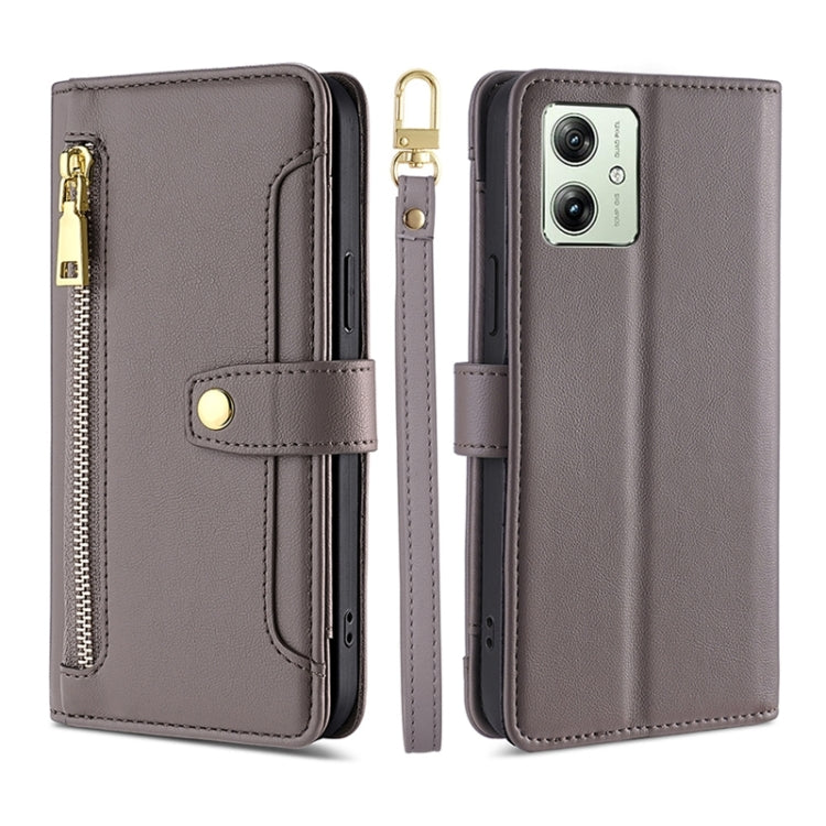 For Motorola Moto G54 5G EU Edition Lite Sheep Texture Cross-body Zipper Wallet Leather Phone Case(Grey) - Motorola Cases by PMC TechLife | Online Shopping South Africa | PMC TechLife | Buy Now Pay Later Mobicred