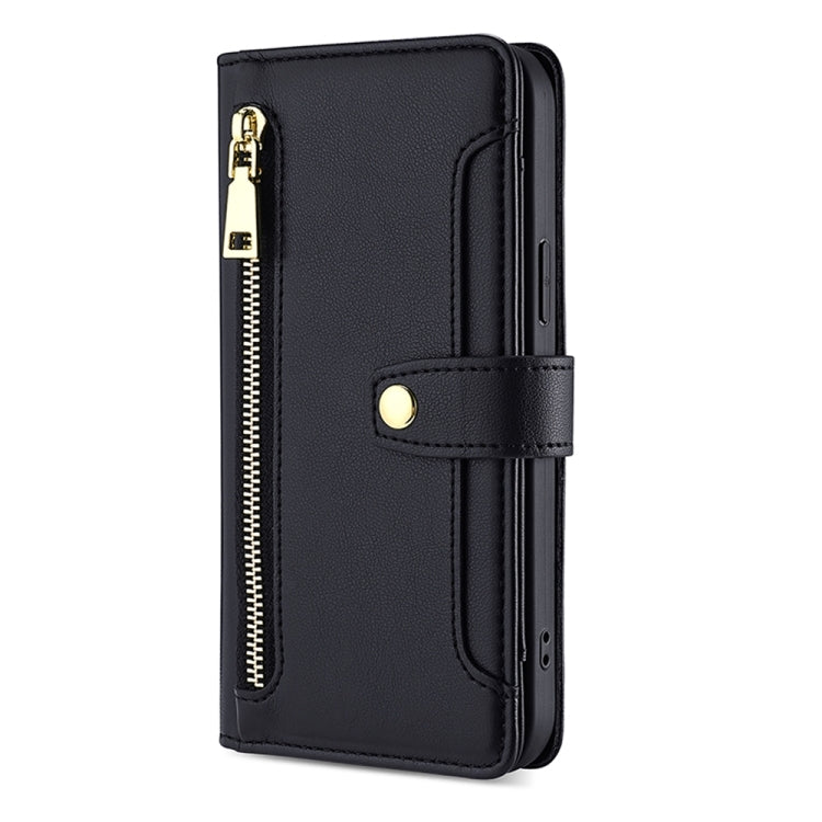 For Motorola Edge 40 Neo 5G Lite Sheep Texture Cross-body Zipper Wallet Leather Phone Case(Black) - Motorola Cases by PMC TechLife | Online Shopping South Africa | PMC TechLife | Buy Now Pay Later Mobicred