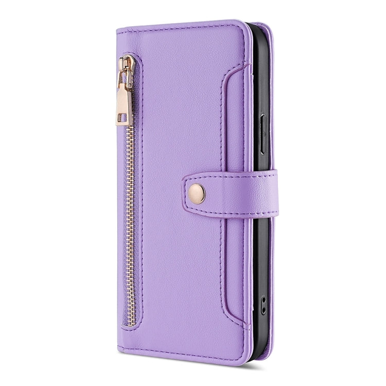 For Motorola Edge 40 Neo 5G Lite Sheep Texture Cross-body Zipper Wallet Leather Phone Case(Purple) - Motorola Cases by PMC TechLife | Online Shopping South Africa | PMC TechLife | Buy Now Pay Later Mobicred