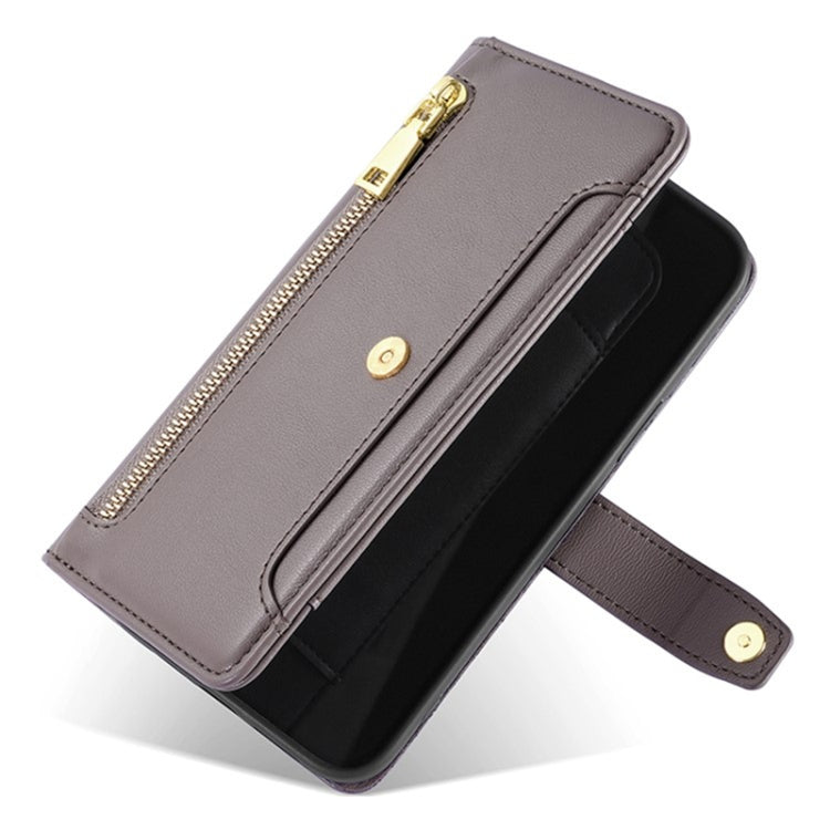 For Sony Xperia 1 VI Lite Sheep Texture Cross-body Zipper Wallet Leather Phone Case(Grey) - Sony Cases by PMC TechLife | Online Shopping South Africa | PMC TechLife | Buy Now Pay Later Mobicred