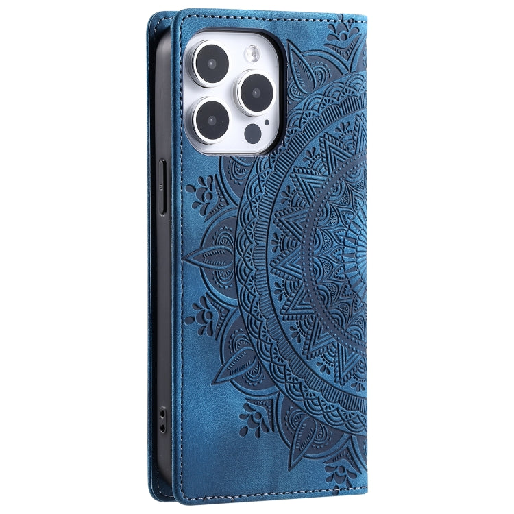 For iPhone 16 Pro Totem Embossed Magnetic Leather Phone Case(Blue) - iPhone 16 Pro Cases by PMC TechLife | Online Shopping South Africa | PMC TechLife | Buy Now Pay Later Mobicred