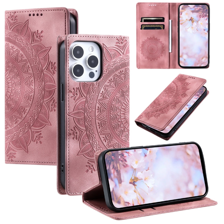 For iPhone 16 Pro Totem Embossed Magnetic Leather Phone Case(Rose Gold) - iPhone 16 Pro Cases by PMC TechLife | Online Shopping South Africa | PMC TechLife | Buy Now Pay Later Mobicred