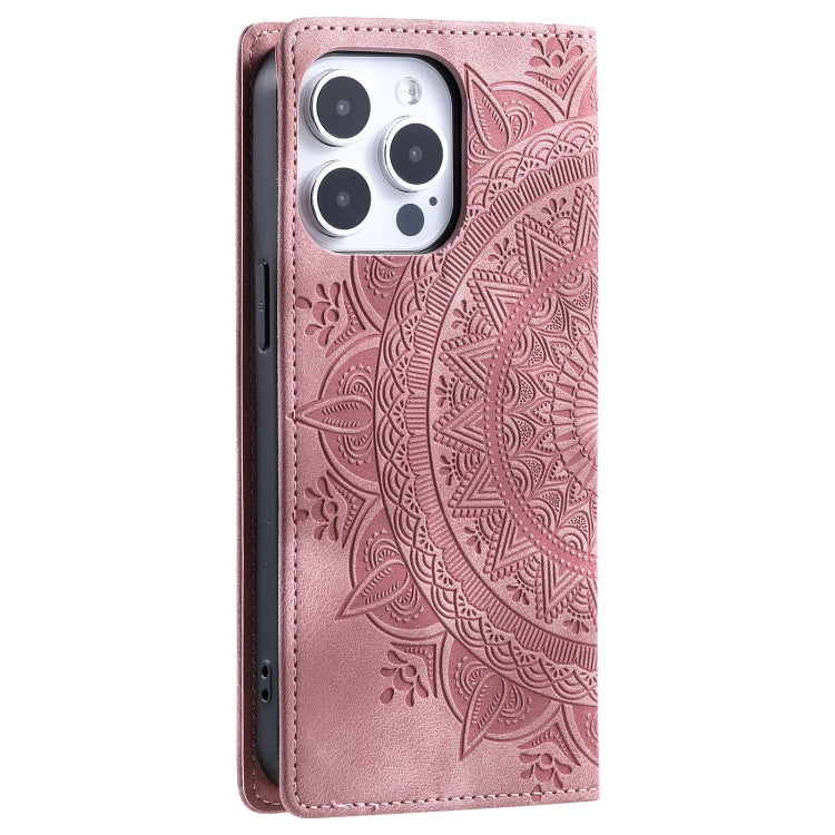 For iPhone 16 Pro Totem Embossed Magnetic Leather Phone Case(Rose Gold) - iPhone 16 Pro Cases by PMC TechLife | Online Shopping South Africa | PMC TechLife | Buy Now Pay Later Mobicred