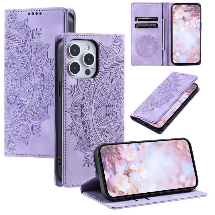 For iPhone 16 Pro Totem Embossed Magnetic Leather Phone Case(Purple) - free shipping - PMC TechLife - Order now!