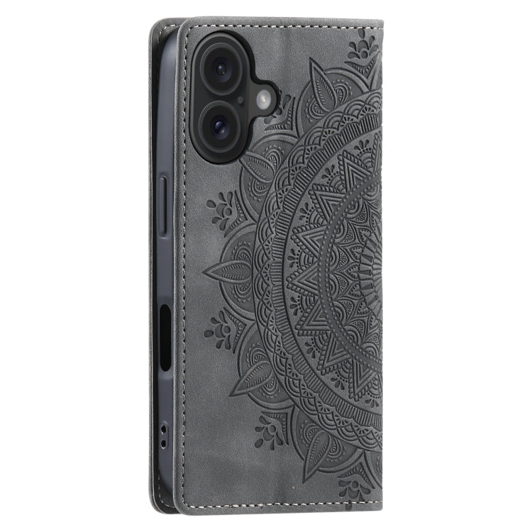For iPhone 16 Plus Totem Embossed Magnetic Leather Phone Case(Grey) - iPhone 16 Plus Cases by PMC TechLife | Online Shopping South Africa | PMC TechLife | Buy Now Pay Later Mobicred