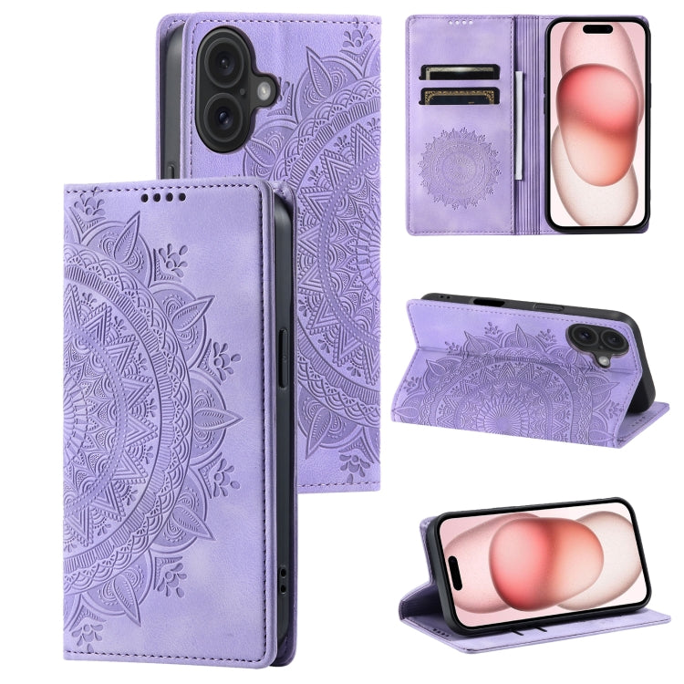 For iPhone 16 Plus Totem Embossed Magnetic Leather Phone Case(Purple) - free shipping - PMC TechLife - Order now!