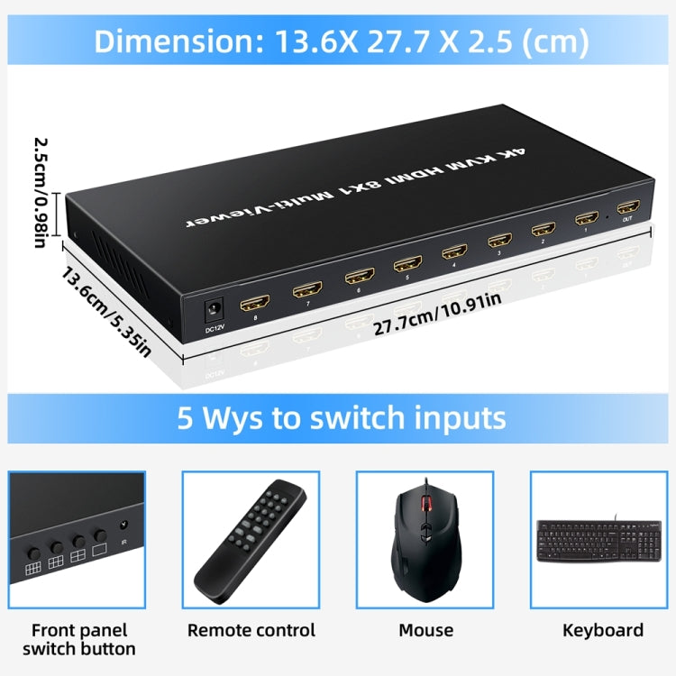 NK-E80 4K 30Hz 8 In 1 Out HDMI 8-way Screen Splitter KVM Switch(EU Plug) - Switch by PMC Jewellery | Online Shopping South Africa | PMC Jewellery | Buy Now Pay Later Mobicred