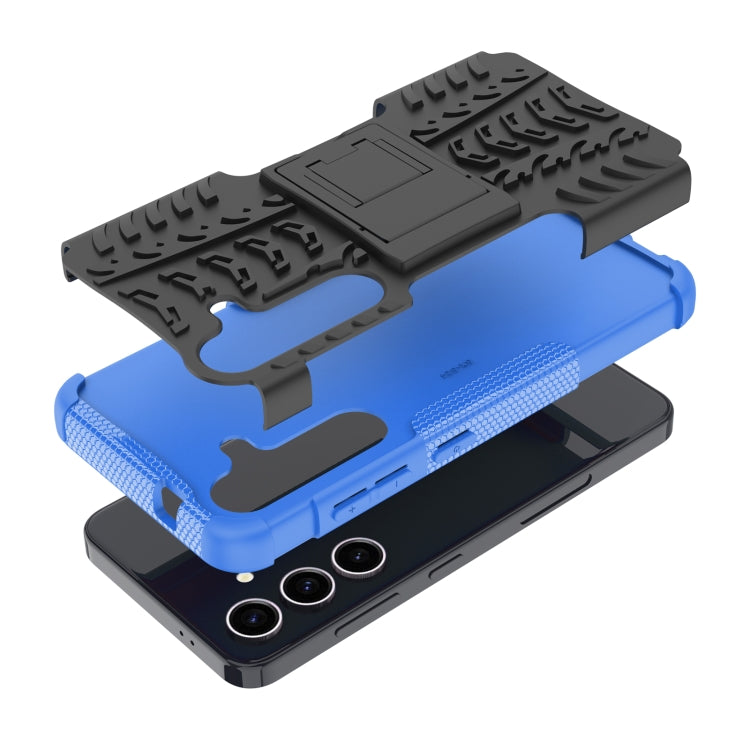 For Samsung Galaxy S24 5G Tire Texture TPU + PC Phone Case with Holder(Blue) - Galaxy S24 5G Cases by PMC TechLife | Online Shopping South Africa | PMC TechLife
