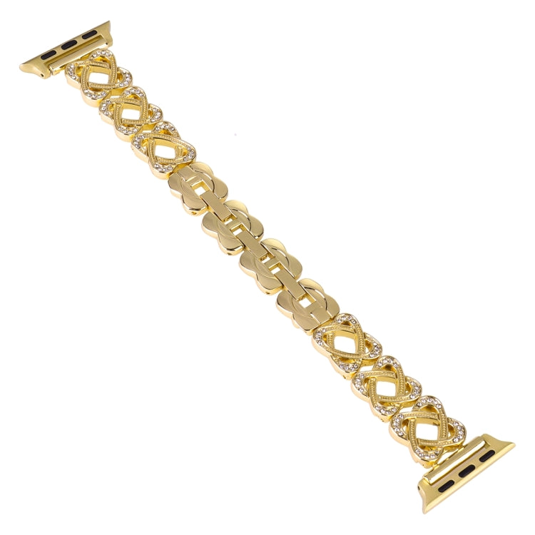 For Apple Watch Series 8 41mm Hearts Crossed Diamond Metal Watch Band(Gold) - Watch Bands by PMC TechLife | Online Shopping South Africa | PMC TechLife | Buy Now Pay Later Mobicred