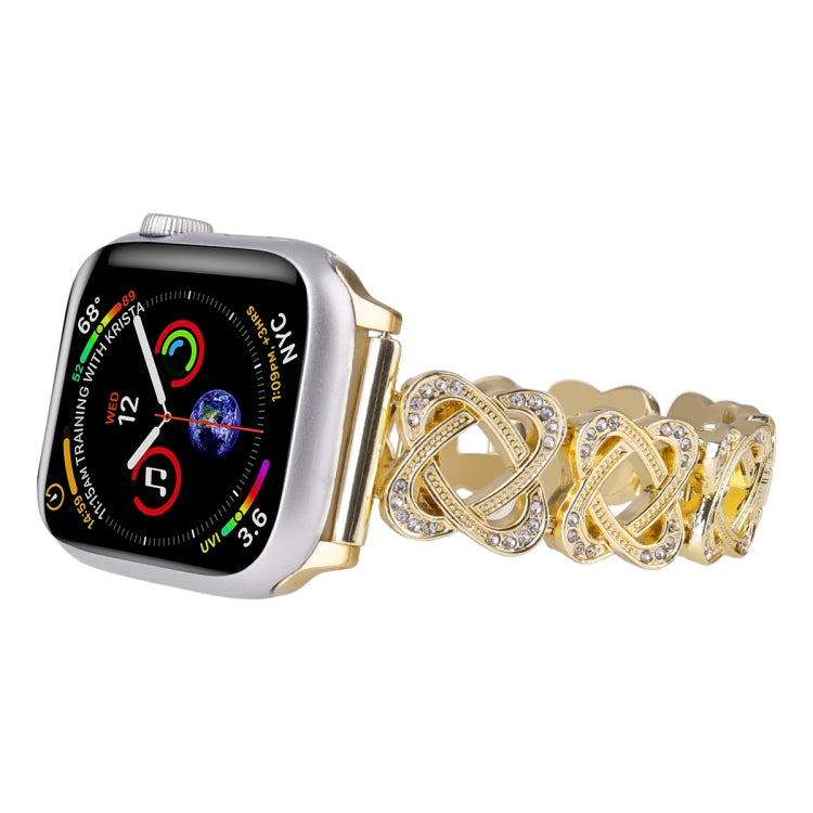 For Apple Watch Series 4 44mm Hearts Crossed Diamond Metal Watch Band(Gold) - Watch Bands by PMC TechLife | Online Shopping South Africa | PMC TechLife | Buy Now Pay Later Mobicred