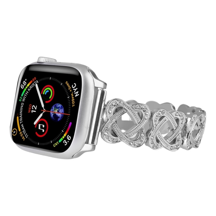For Apple Watch Series 4 44mm Hearts Crossed Diamond Metal Watch Band(Silver) - Watch Bands by PMC TechLife | Online Shopping South Africa | PMC TechLife | Buy Now Pay Later Mobicred