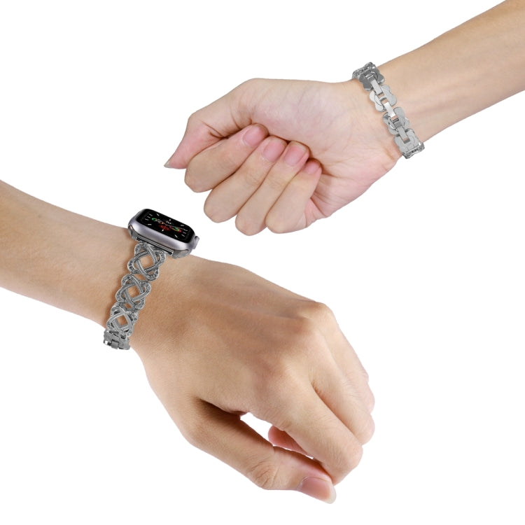 For Apple Watch Series 4 44mm Hearts Crossed Diamond Metal Watch Band(Silver) - Watch Bands by PMC TechLife | Online Shopping South Africa | PMC TechLife | Buy Now Pay Later Mobicred