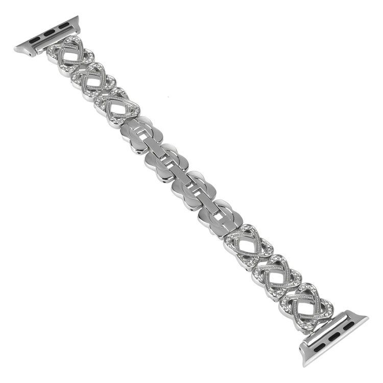For Apple Watch Series 4 40mm Hearts Crossed Diamond Metal Watch Band(Silver) - Watch Bands by PMC TechLife | Online Shopping South Africa | PMC TechLife | Buy Now Pay Later Mobicred