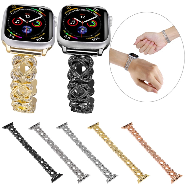 For Apple Watch Series 4 44mm Hearts Crossed Diamond Metal Watch Band(Silver) - Watch Bands by PMC TechLife | Online Shopping South Africa | PMC TechLife | Buy Now Pay Later Mobicred