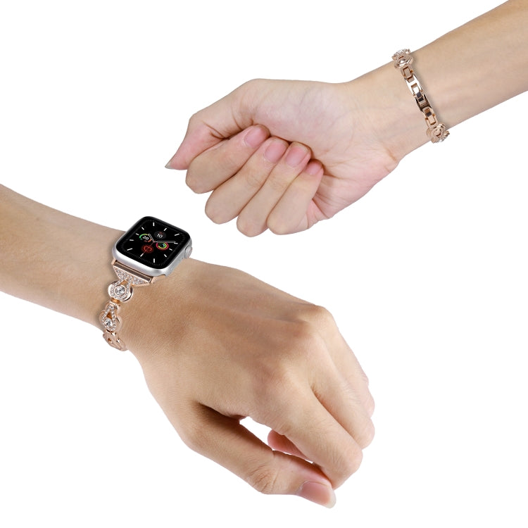 For Apple Watch Series 4 44mm Gourd Diamond Metal Watch Band(Rose Gold) - Watch Bands by PMC TechLife | Online Shopping South Africa | PMC TechLife | Buy Now Pay Later Mobicred